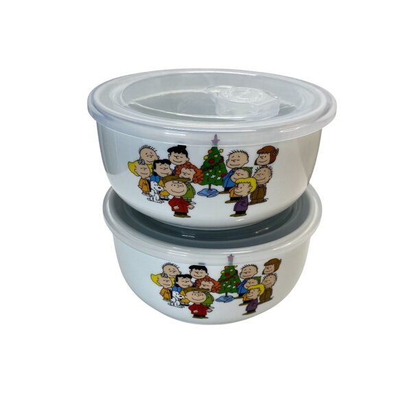 Peanuts Charlie Sally Brown Christmas Ceramic Bowls & Lids 5" Christmas Holiday - Picture 3 of 5